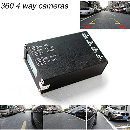 PolarLander 4PCS 360 View Car Camera Control Box 4 Way Cameras Switch System Rear View Back UP Cameras for Rear Left Right Size Front Camera