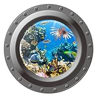 DNVEN 17 inches x 17 inches 3D Peel and Stick Window View Under Sea Tropical Fishes 3D Ocean Window Clings Wall Arts Decals Decors Removable Stickers Undersea World