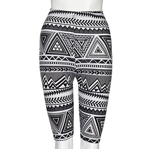 Kshion Womens Print High Waist Sport Pants Soft Brushed Active Stretch Yoga Bike Knee Length Pants (Grey, M)