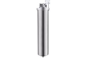 Amwater NSF/ANSI 42 Certi Stainless Steel Jumbo Size Filter Housing for 20" Filter Cartridge, 1" NPT Water Filter Housing, Dr
