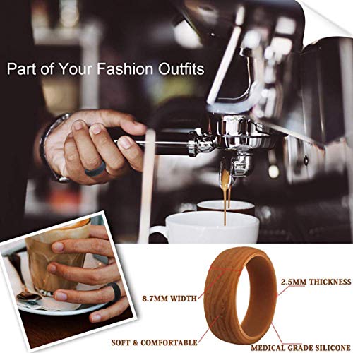 SOVSEFD Silicone Wedding Ring Band for Men 12 Pack Size 11 12 13 Step Edge Sleek Design and Bark Texture Rubber Wedding Bands Rings 8.7mm Wide,Skin Safe,Durable(12 Color,10.5-11(20.6mm/0.81inch))