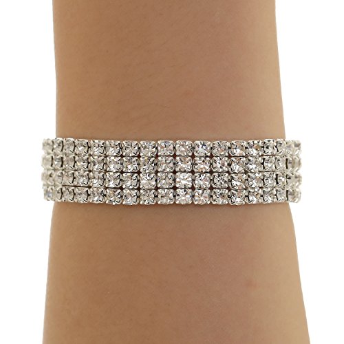 Rhinestone Stretch Bracelet Silver - Genuine Crystal - Bridal, Wedding, Prom, Party, Pageant, Evening Wear, Party Wear, Tennis Bracelet