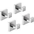 TASTOS Bath Towel Hooks Brushed Nickel, 4 Pack Stainless Steel Robe Coat and Clothes Hook, Heavy Duty Wall Hook for Bathroom & Kitchen, Modern Square Style Wall Mounted