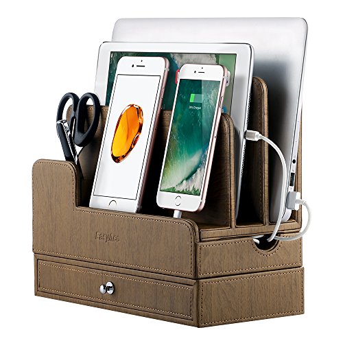 EasyAcc Charging Stations for RAVPower 60W 12A 6-Port Multiple Devices Double-Deck Docking Station Organizer for Anker USB Charger (Without Charger) for iPhone 11 Pro Cell Phones,Tablet,MacBook(Brown)