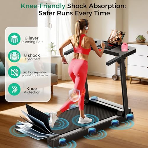 Walking Pad Treadmill, Foldable Small Treadmill for Home Office, 3.0 HP Brushless Motor with LED Display, 300 LBS Capacity, Quiet Capacity Compact Quiet Desk Treadmill