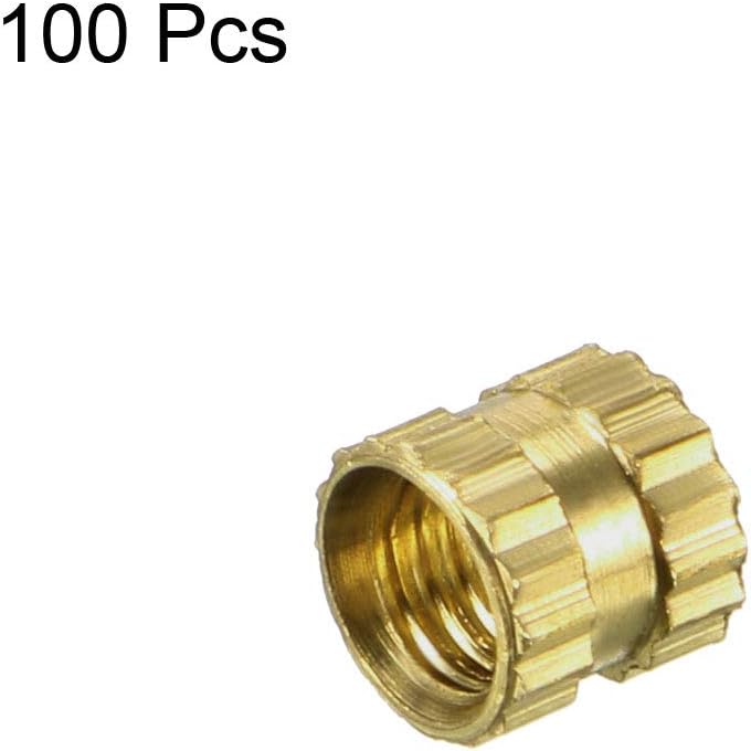 sourcing map Knurled Insert Nuts - 100Pcs M3 x 4mm Length x 4mm OD Female Thread Brass Threaded Insert Embedment Nut for 3D Printer - Image 4