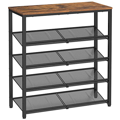 VASAGLE Sapateira para Entrada, Organizador de 5 Níveis com Prateleiras de Armazenamento e Topo Espaçoso, Independente, Ajustável, Industrial,Marrom Rústico e Preto Tinta BRLBS038KD02