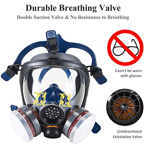 Organic Vapor Full Face Respirator Safety Mask, IVSUN Double Activated Carbon Respirator Paint Respirator Gas Chemical Dustproof Mask (Respirator +1 Pair LDY3 Cartridges)