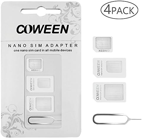 [4 Pack] COWEEM Universal Sim Card Nano SIM / Micro SIM / Standard Sims Card Adapter 4 in 1 Sim Kit Converter