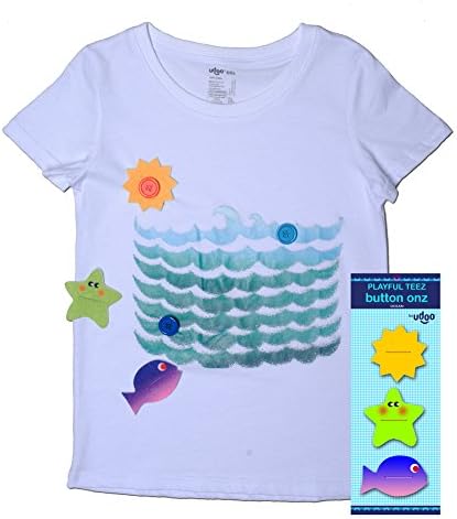 Udoo Planet Little Kids Unisex White Ocean Buttons Playful T-Shirt 6/6x