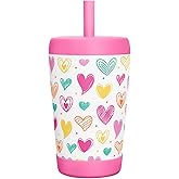 Kid Insulated Stainless Steel Tumbler with Silicone Straw, 12oz Sippy Cup for Kids (Playful Hearts)