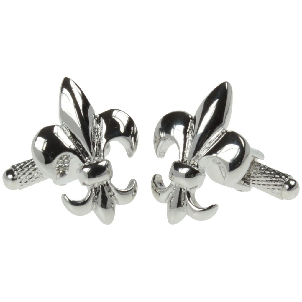 Silver Colour Fleur De Lis Classic Cufflinks - Supplied in Onyx Art Cufflink Gift Box