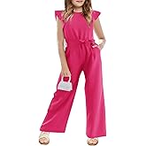 Haloumoning Girls Jumpsuit Kids Fashion Cap Sleeve Belted Wide Leg Romper One Piece Summer Outfits