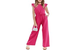 Haloumoning Girls Jumpsuit Kids Fashion Cap Sleeve Belted Wide Leg Romper One Piece Summer Outfits