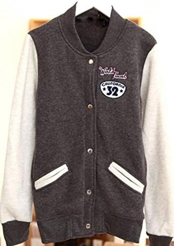 New Womens Cute Korean Fashion World Travel Varsity Letterman Jacket Medium Gray/White