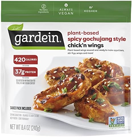 Gardein Spicy Gochujang Style Plant-Based Chick'n Wings, Vegan, Frozen, 8.44 oz.