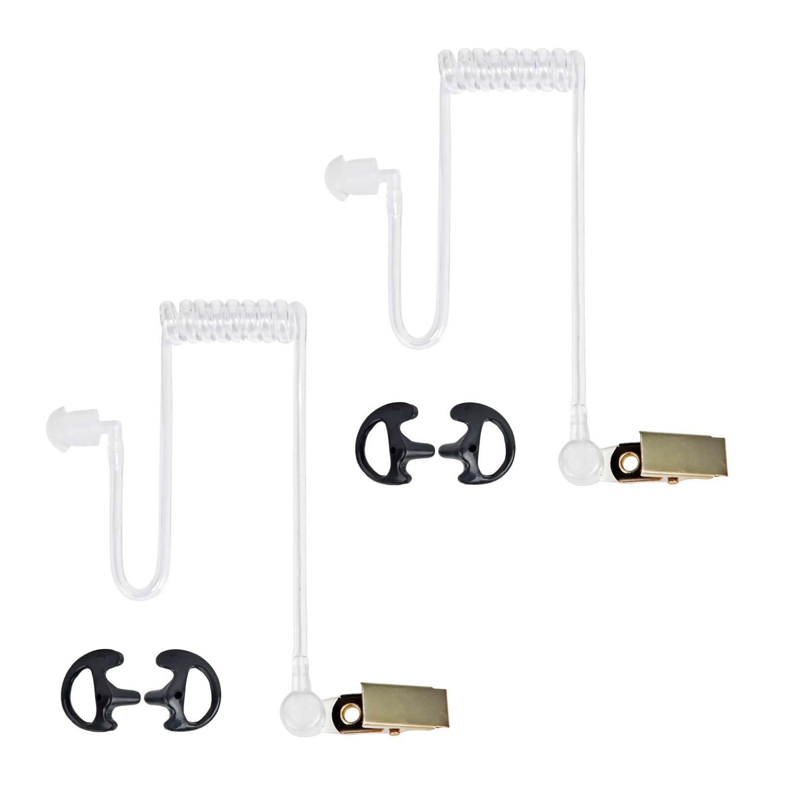 HYSHIKRA Replacement Covert Acoustic Air Tube with Earbud Earmold Compatible with Retevis Motorola Kenwood Baofeng Walkie Talkie, with Clip, Security Earpiece Headset, 2 Pack (Black, Medium)