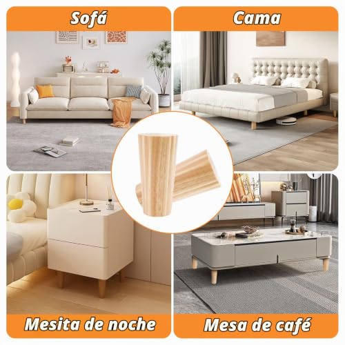 Aixxikum 4 Pieces Solid Wood Furniture Legs, 12 cm Replacement Legs for Sofa, for Mounting Plates and Screws for Sofa Bed, Shelf, TV, Wardrobe, Chair, Armchair