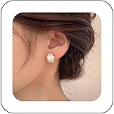 Yheakne Vintage White Enamel Earrings Enamel Square Stud Earrings Wide C Shape Earrings Thick Hoop Earrings Jewellery for Women