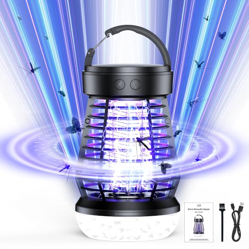 Geephiee Bug Zapper Outdoor Indoor with LED Light, Rechargeable Mosquito Zapper with 2000mAh Battery, 2000V Electric Fly Zapper for Home Patio Backyard Garden (Matte Black)