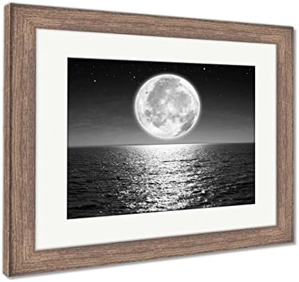 Ashley Framed Prints Full Moon, Wall Art Home Decoration, Black/White, 34x40 (frame size), Rustic Barn Wood Frame, AG5759329