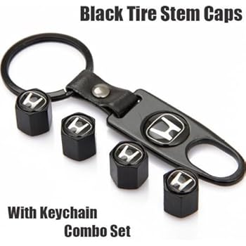 Free Shipping!high Quality Steel Car Air Tire Valve Caps and Black Keychain Combo Set for Honda