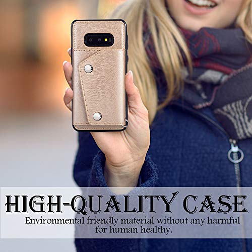 Samsung S10e Case Wallet Card Holder,Kudex Leather Folio Flip Full Body Protective Back Case Cover [Stand Feature] Wrist Strap & [4-Slots] ID&Credit Cards Pockets for Samsung Galaxy S10e (Gold) - Thumbnail 5