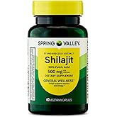 Spring Valley Shilajit Dietary Supplement, 50% Fulvic Acid, 500 mg Vegetarian Capsules for General Wellness, 60 Count