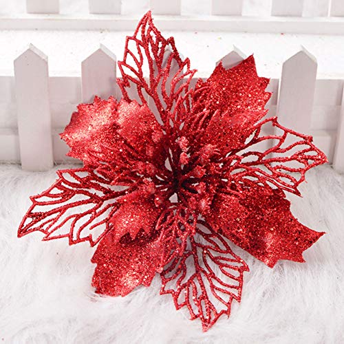 MeiBoAll Hollow Glitter Christmas Flowers, 6pcs Xmas Tree Flower Decorations, Christmas Wreath Making Supplies DIY Craft Artificial Flowers Poinsettia, Red - Thumbnail 7