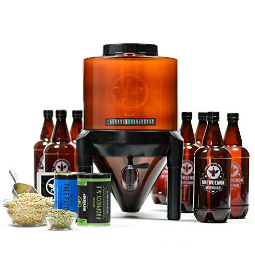 BrewDemon Craft Beer Brewing Kit with Bottles - Conical Fermenter Eliminates Sediment and Makes Great Tasting Home Made Beer - 2 gallon pale ale kit