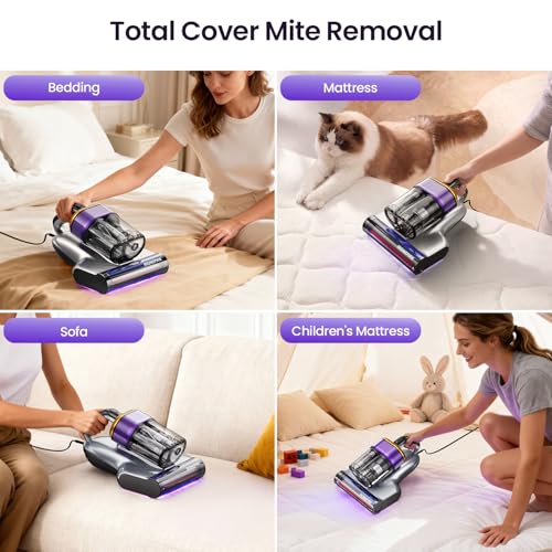 IRONSPIRE Bed Vacuum Cleaner, Mattress Vacuum with 2 Roller Brushes 253.7nm UV-C Light & Ultrasonic,145°F Heat, HEPA Filter, 18kPa Suction 650W Powerful Handheld Vacuums for Dust & Pet Hair(Corded)