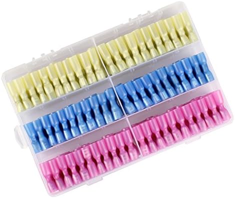 HOODDEAL 220 PCS Female Heat Shrink Fully Insulated Spade Wire Crimp Terminal Nylon Quick Connectors Electrical Wiring Crimp Connector Set AWG 22-18 16-14 12-10 Red+Bule+Yellow