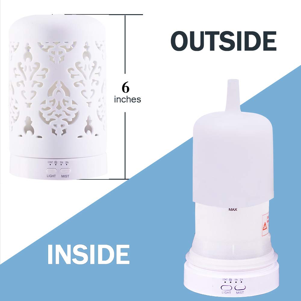 Essential Oil Diffusers White Aroma Ceramic Diffuser with 4 Timer Setting&7 Color LED Lights (Damask) : Beauty
