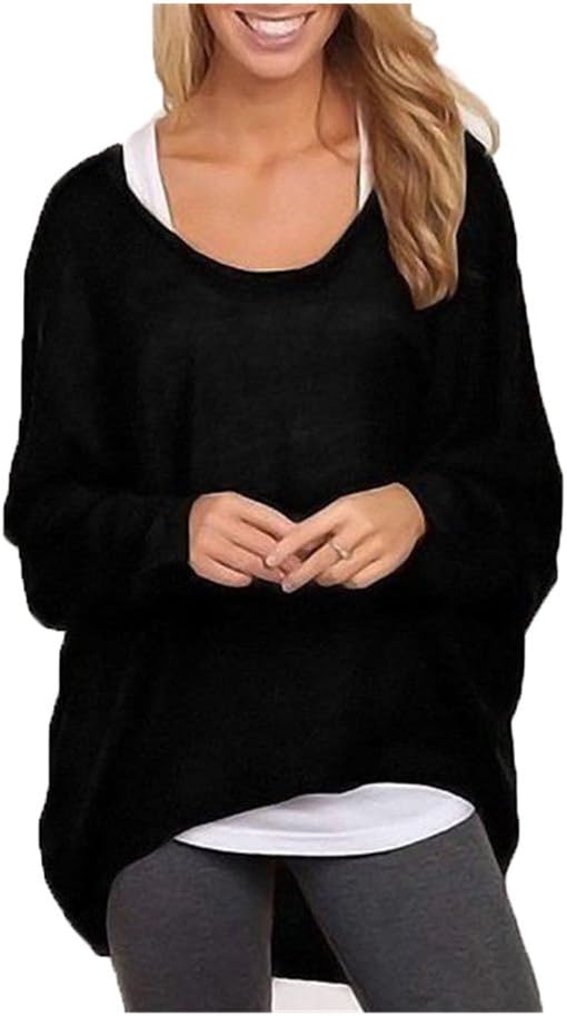 Aifer Women's Casual Oversized Baggy Off-Shoulder Shirts Batwing Long Sleeve Pullover Tops