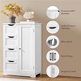 Yaheetech White Bathroom Floor Cabinet with 4 Drawers 1 Door Adjustable Shelf view 6