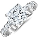 1.10 Carat Princess Cut/Shape 14K White Gold Classic Prong Set Diamond Engagement Ring with a 0.60 cwt, I-J Color, Eye Clean Clarity Center Stone