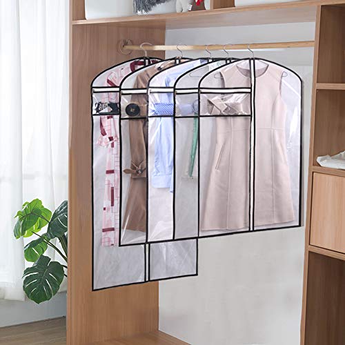 KIMBORA Hanging Garment Bags for Closet Clothes Storage Clear Dust Covers Breathable Light weight Suit Bags with Accessories Zipper Pocket (White, 5) - Thumbnail 6