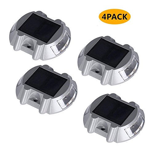 Solar Deck Lights 4 Pack LED Dock Lights Solar Driveway Lights for Walkway, Stair and Step Cast Aluminum