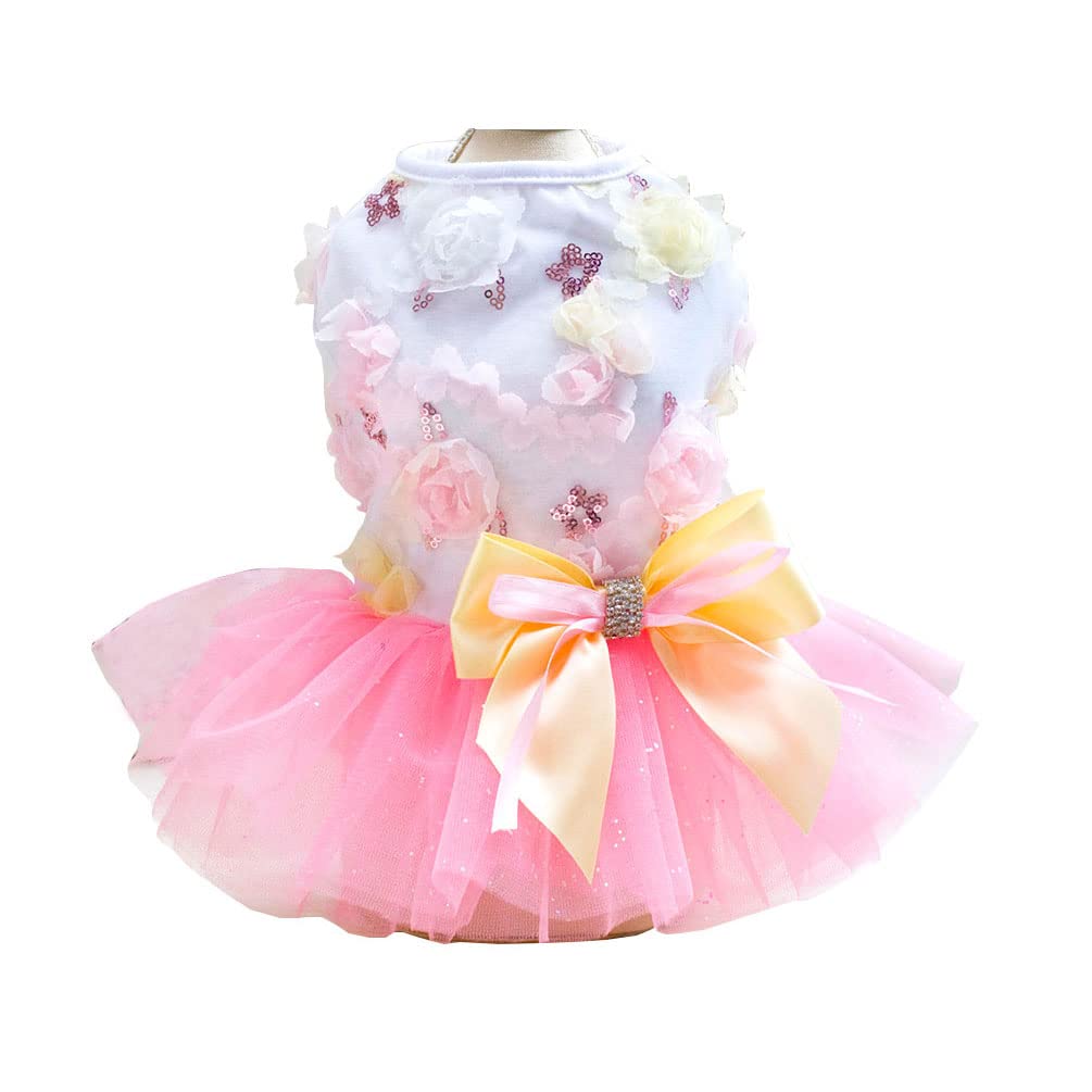 SMALLLEE_LUCKY_STORE Flower Puppy Princess Tutu Dress for Small Dog Cat Girls Birthday Party Fancy Costume Female Dog Clothes Pet Apparel