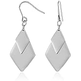 TGNEL Titanium Dangle Earrings Two Flat Rhombus Drop Earrings for Women, Lightweight Polished Geometric Dangling Earrings for Sensitive Ears