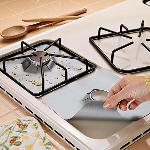 Tmarton 12Pcs Reusable Silver Gas Range Protector Liner Non Stick Gas Hob Stovetop Protectors