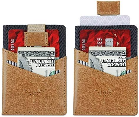 Slim Genuine Leather Money Clip with RFID Blocking for Men Gift Thin Front Pocket Wallet Card Sleeve Holder