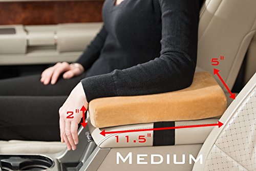 Auto Armrest Console Cushion - Memory Foam Car Console Pad - Arm Rest Support – Luxury Soft Velour Cover –- Vehicle Center Storage Console Pillow Cover (Tan, Medium)