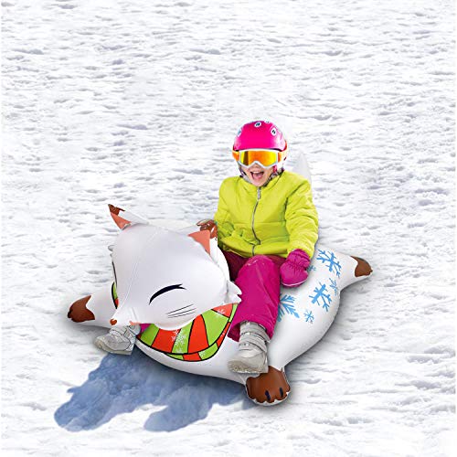 CMYK Fox Snow Tube, Wide Inflatable Snow Tube with Easy Grip Handles, Inflatable Sled for Kids and Adults Made of Durable Vinyl with Welded Seams