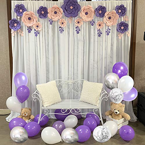 Ballon Anniversaire SKYIOL Violet Blanc Argent 30cm Hélium Métallique Confettis Ballons 10m De Ruban De Mariage Comme Enfants Fille Graduation Décoration De Fête De Douche De Bébé