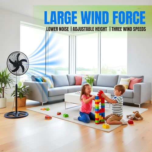 Aishini [ Pack of 2 ] Oscillating [ 5 Blades ] 18"Pedestal Fan, 3 Speeds Stand Fan | Adjustable Tilt and Height Adjustable upto 1.3m | Electrical Fan for Bedroom, Living Room, Office | Floor Fan