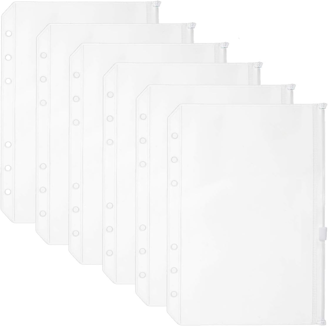 YoeeJob A5 Clear PVC Zipper Binder Pockets Insert 6 Holes Loose Leaf Bags Zipper