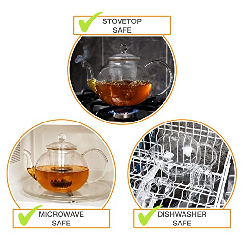 Glass Tea Kettle Gift set with removable Glass Infuser and Glass Lid