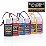 Antibacterial Travel Hand Sanitizer Gel with Aloe by L'AUTRE PEAU [0.5 oz. with Travel Strap Holster] | Special 6 Pc Pack - Color Set: Black, Blue, Orange, Pink, Purple & Red