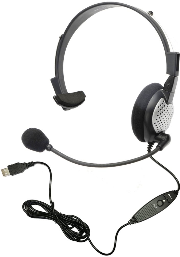 Photo 1 of Andrea Communications NC-181VM USB On-Ear Monaural Computer Headset with Noise-canceling Microphone, in-line Volume/Mute Controls, and Built-in External Sound Card and USB Plug, Black, Grey, Silver